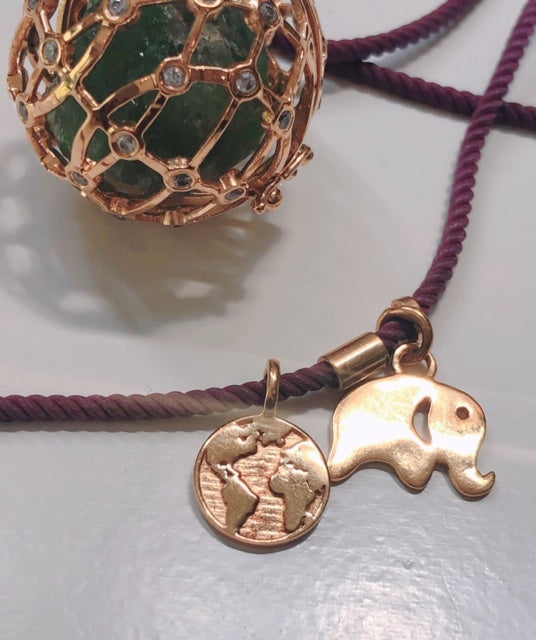 Gold Elephant and Earth on Necklace 