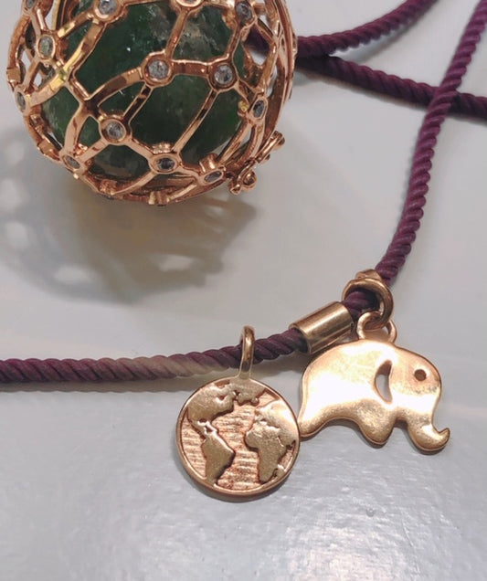 Gold Elephant and Earth on Necklace 